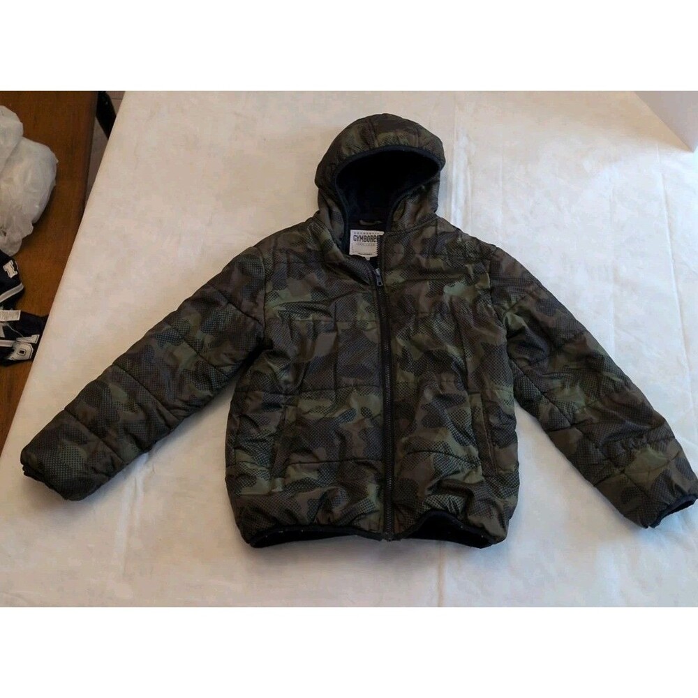 Gymboree Jacket Youth Large 10/12 Outdoor Puffer Hoodie Camouflage Green